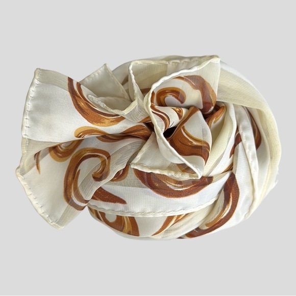 ELAINE GOLD Vintage Cream & Gold Silky Scarf Minimalist Neutral Sheer 10.5 x 53 - Picture 1 of 13